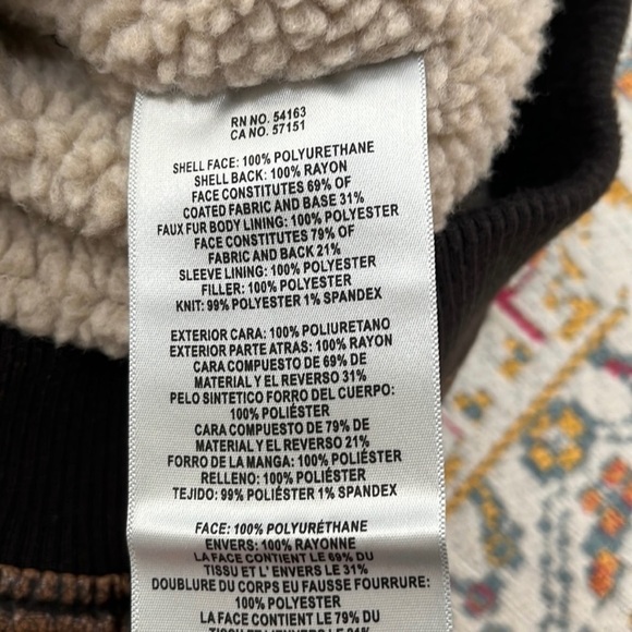 Levi’s Faux Leather Sherpa Lined Aviator Bomber Jacket Size M Brown Faux Leather - Picture 9 of 10